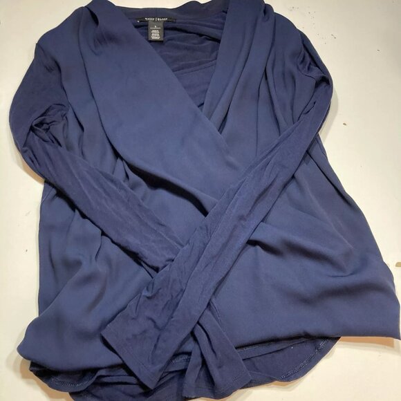 White House Black Market WHBM Navy Drape Crossover Front Blouse Size Small - Picture 6 of 12